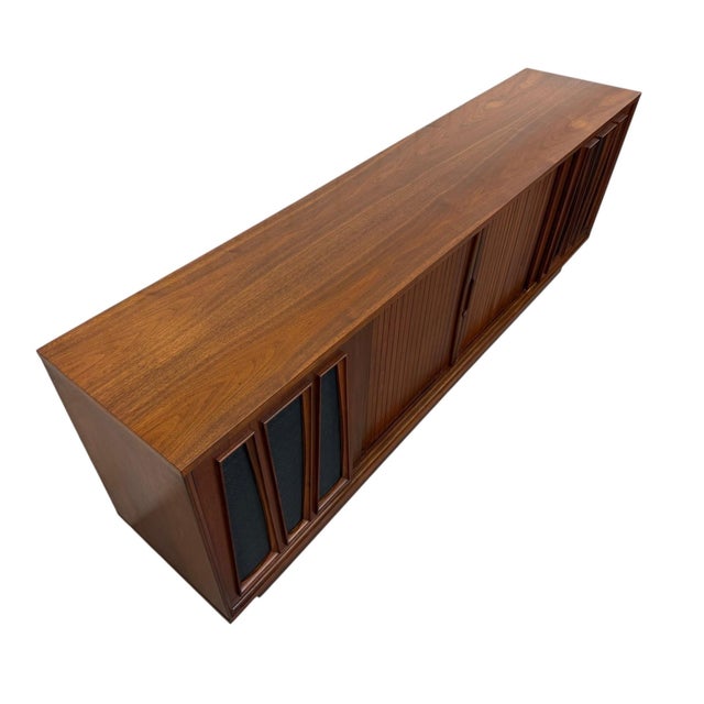 Mid-Century Modern Tambour Walnut Media Cabinet Sideboard - Refinished! For Sale - Image 4 of 8