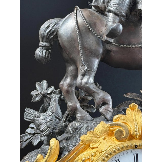 French Gilt-Bronze and Patinated Bronze Figural Mantel Clock with Equestrian Boy from Les Japy Fils, 1850s For Sale - Image 14 of 18