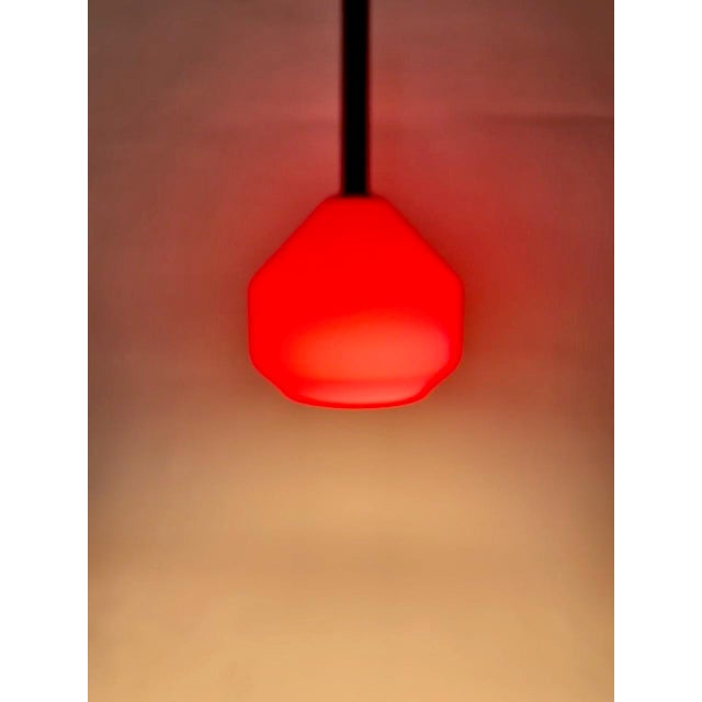Wood 1950s Tapio Wirkkala Teak Hanging Lamp With Vistosi Modern Red Glass Shade For Sale - Image 7 of 12
