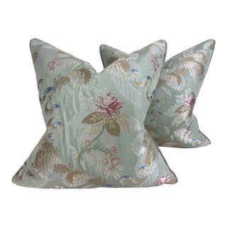 Elegant Scalamandré French Silk Floral Brocade Pillows- a Pair For Sale