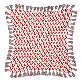 Cubi Rosso in Shot Cotton Cushion With Fringes For Sale