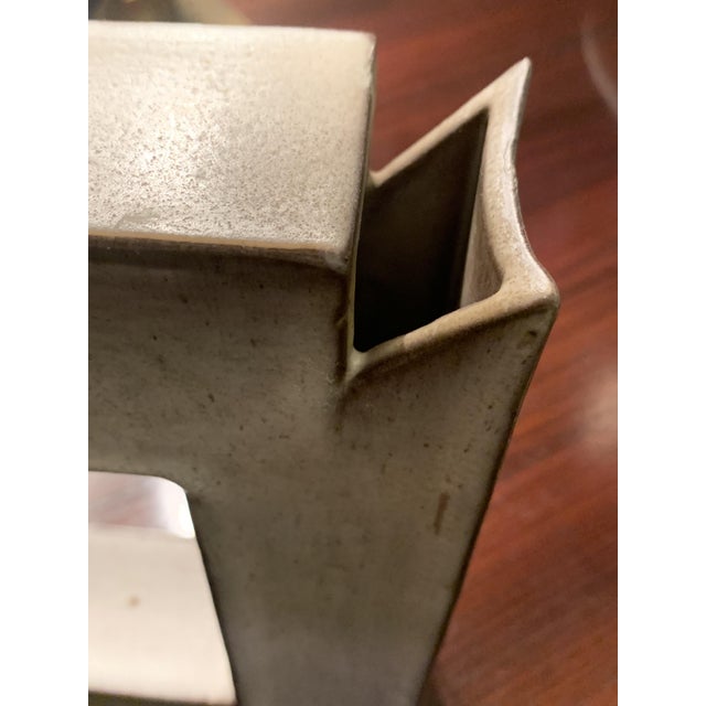 Gray Vintage Square Glazed Ceramic Vase by Alessio Tasca, 1970s For Sale - Image 8 of 13