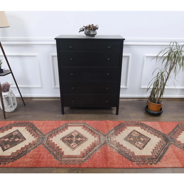 Turkish Vintage Turkish Hand-Knotted Red Runner Rug For Sale - Image 3 of 11