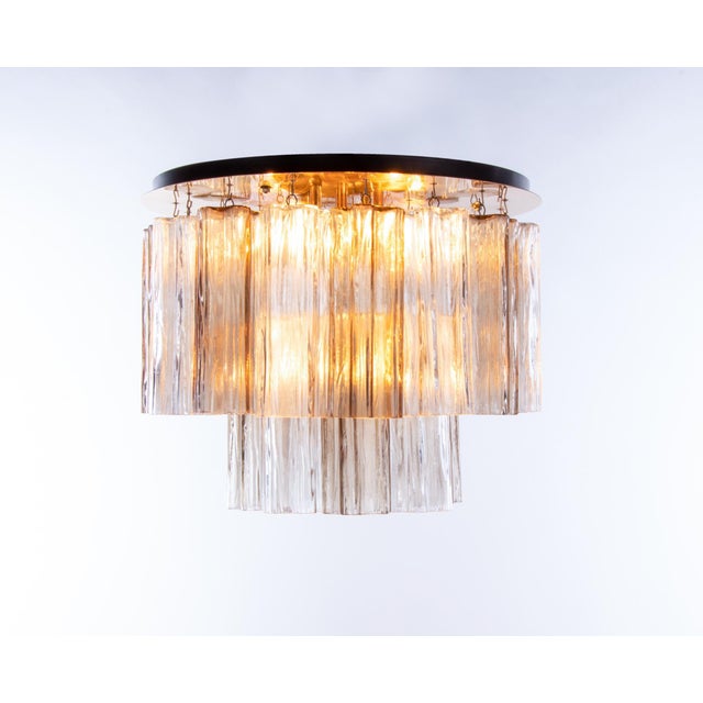Metal Amber Venini Tronchi Murano Glass & Brass Flush Mount Ceiling Light by J. T. Kalmar For Sale - Image 7 of 11