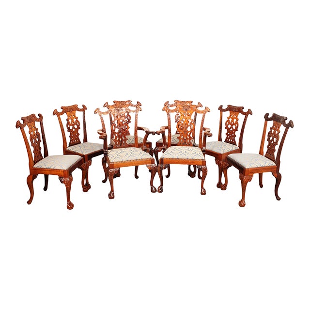 Georgian Style Set of Eight Carved Mahogany Dining Chairs For Sale