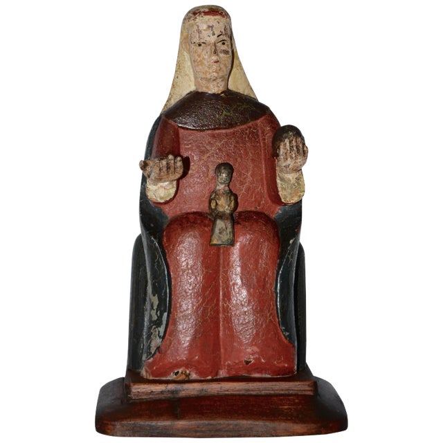 Late 19th Century Hand-Carved Polychromed Montserrat Virgin Statue For Sale