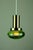 Pair of pendant lamps by Flygsfors, Sweden. Thick hand-blown glass by Paul Kedelv. They feature a swirled patterned green...