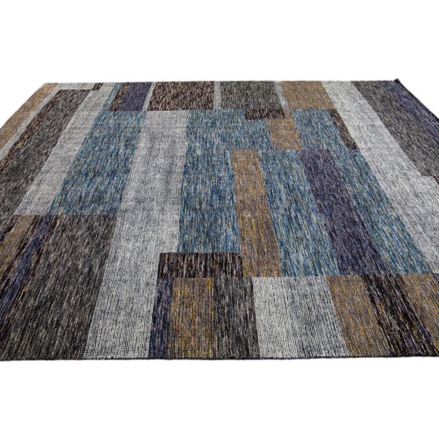 2020s Modern Apadana's Safi Collection Handmade Earthy Tone Abstract Designed Wool Rug For Sale - Image 5 of 11