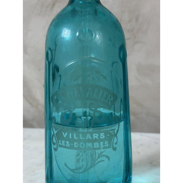 Rare antique blue-tinted glass siphon, dating from around 1900, made for the A. Chevalier company, located in Villars-les-...