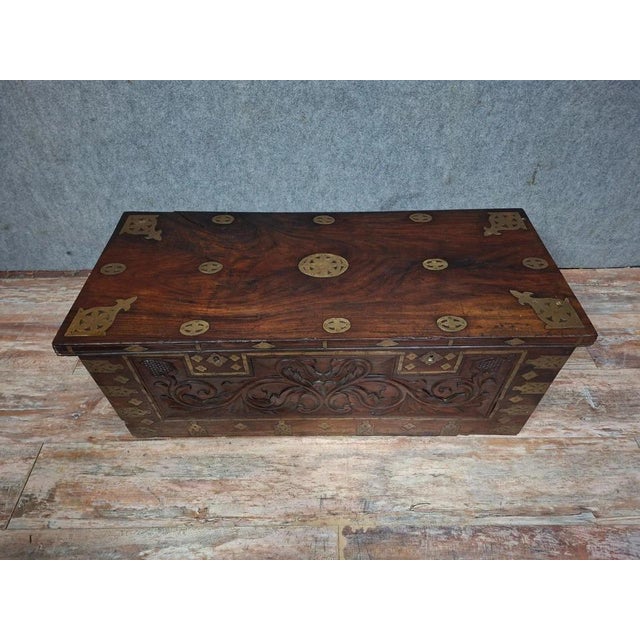 Antique carved wooden and gilt brass chest – oriental / 19th century beautiful antique chest made of exotic wood and gilt...