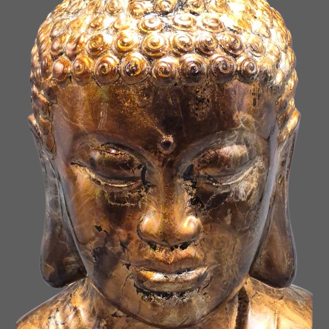 Asian Terra-Cotta Pottery Painted Decorative Buddha Head Bust 13'' High For Sale - Image 3 of 9