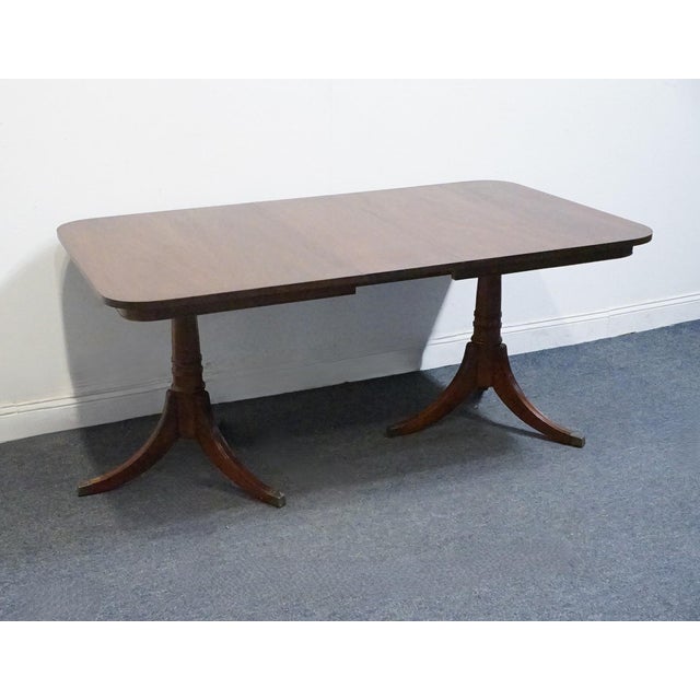 Traditional Drexel Furniture New Hampton Court Collection Solid Mahogany Traditional Style 66" Double Pedestal Dining Table 4015-4 For Sale - Image 3 of 9
