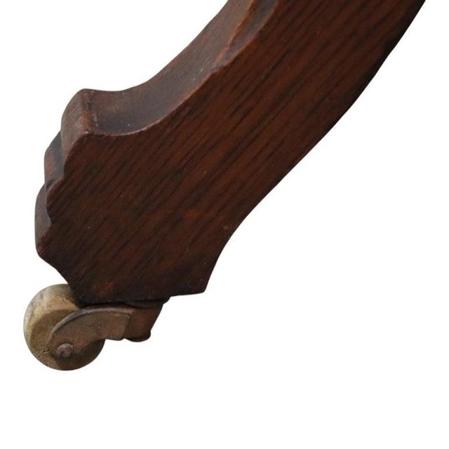Brown Antique Rj Horner Attr. Chip Carved Oak Table With Casters C1920 For Sale - Image 8 of 11