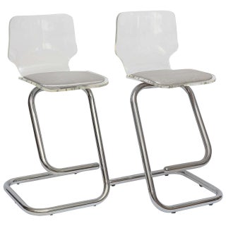 Italian Hollywood Regency Chrome & Lucite Counter Stools - A Pair For Sale