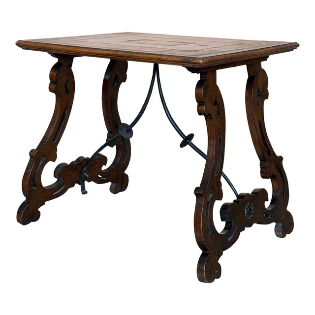Spanish Baroque Side Table with Lyre Legs and Marquetry Top, 1850 For Sale - Image 15 of 18