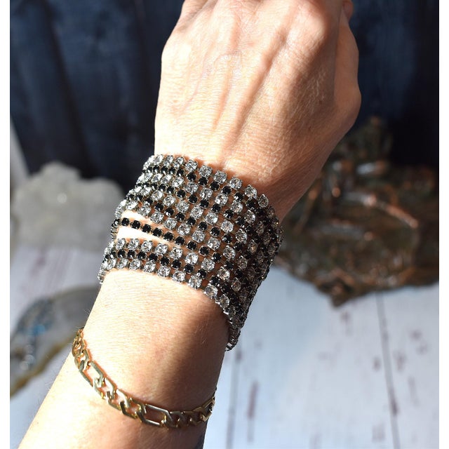 Vintage Alexis Kirk Wide Black & Clear Rhinestone Bracelet For Sale - Image 12 of 15
