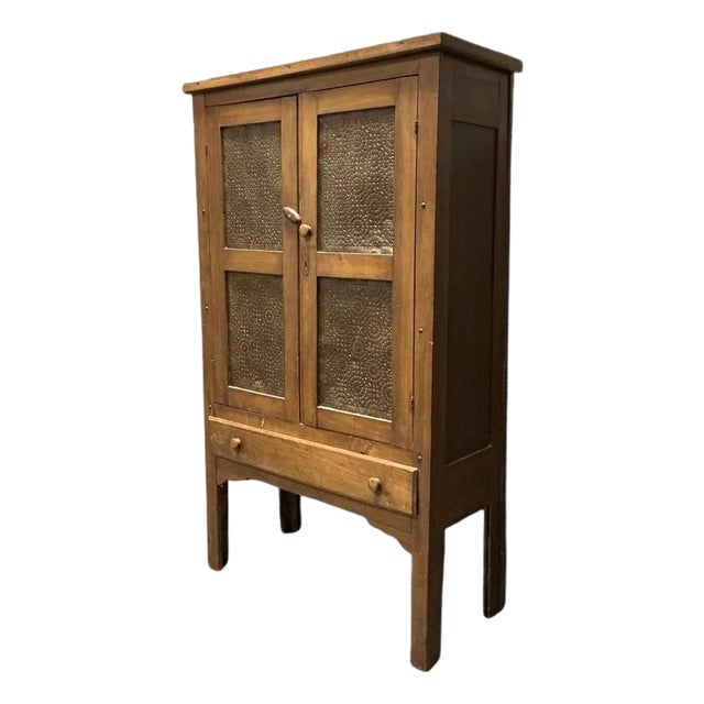 19th Century American Pie Safe With Copper-Finished Punched Tin Panels, C. 1885 For Sale