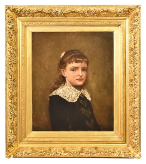 E. Lambrichs, Portrait of a Young Woman, 1887, Oil on Canvas, Framed