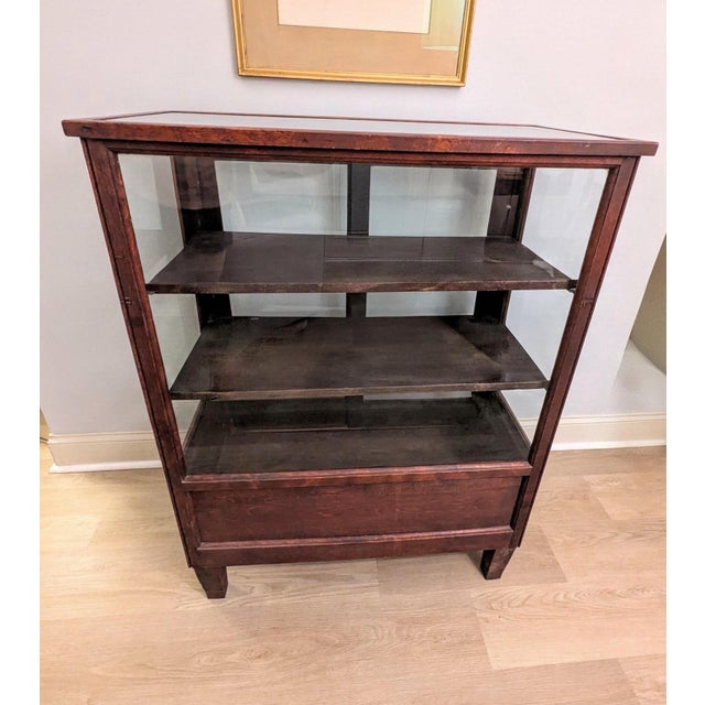 Antique Oak Showcase Store Display Cabinet Bookcase With Sliding Doors For Sale - Image 10 of 18