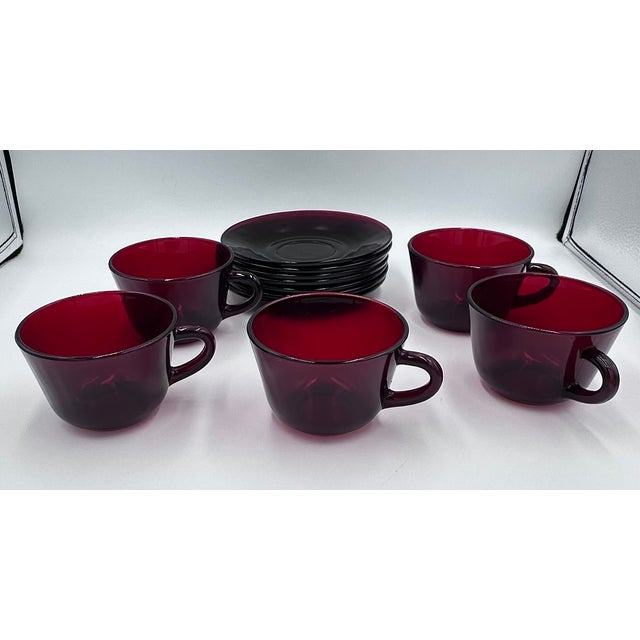 1930's Baltic Royal Ruby by Anchor Hocking Cup & Saucer 12pc Set For Sale - Image 9 of 11