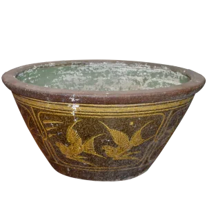19th Century Southern Chinese Painted Ceramic Bathtub From Annan With Greek Key