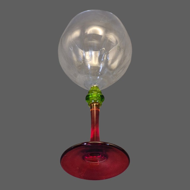 Contemporary Late 20th Century Italian Festivo Wine Glasses Red & Green Stem - Pair For Sale - Image 3 of 5