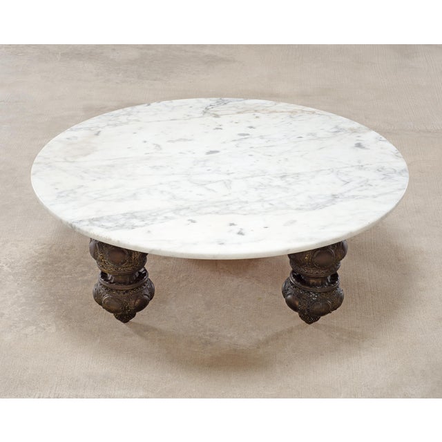 Bohemian Bronze Mace Finial Cocktail Table Carrara Marble Top For Sale In Sacramento - Image 6 of 18