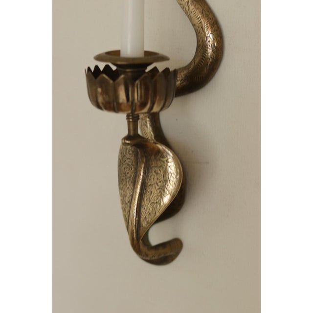 Egyptian Revival Style Engraved Brass Cobra Sconces, Set of 2 For Sale - Image 17 of 18