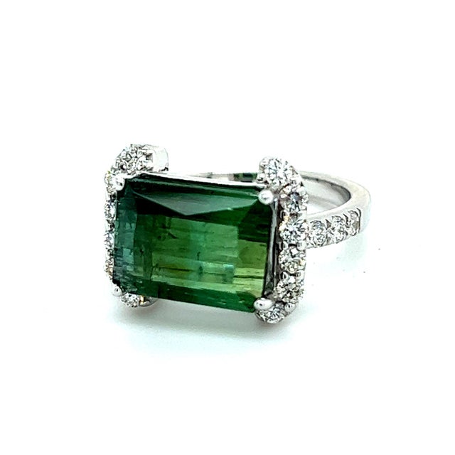 Natural Tourmaline Diamond Ring 14k W Gold 4.2 TCW Certified For Sale - Image 11 of 16