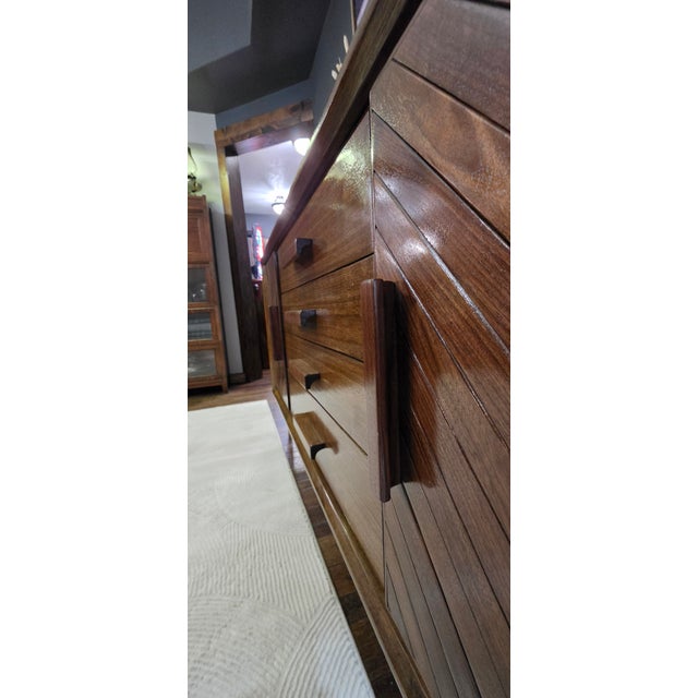 1960s Legacy Chevron Artisan Restored Walnut Credenza - 66" For Sale - Image 11 of 18