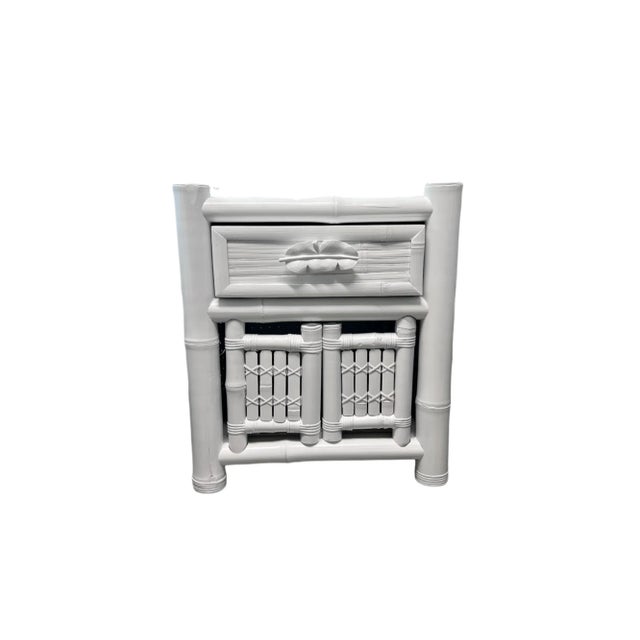 Great condition. Freshly lacquered in Benjamin Moore Super White. This pair of nightstands would look great in a beach house!