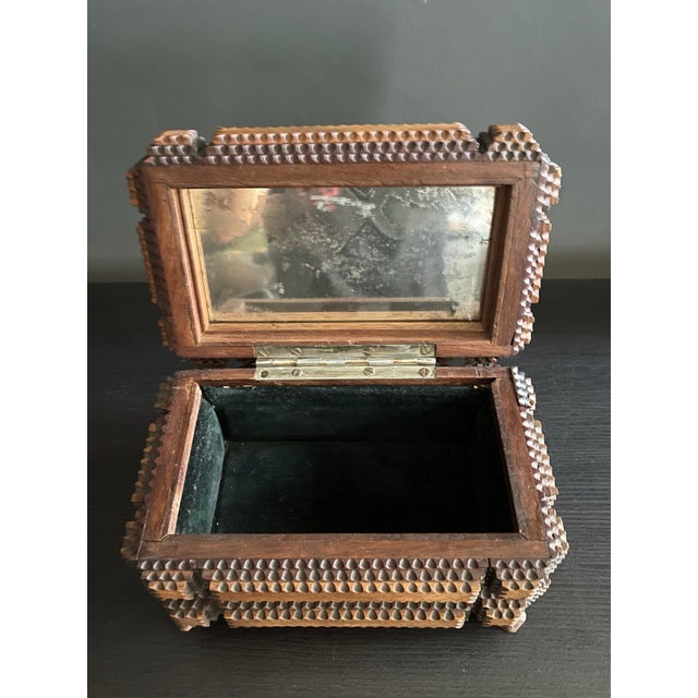 Early 20th Century Tramp Art Jewelry Box With Mirrored Lid For Sale - Image 9 of 11
