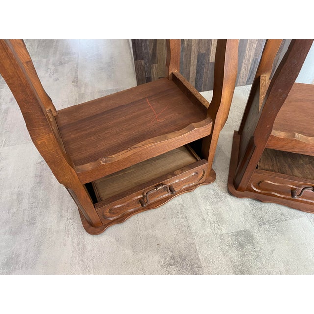 Vintage Oak Bedside Tables with Drawer and Niche, 1950s, Set of 2 For Sale - Image 12 of 13
