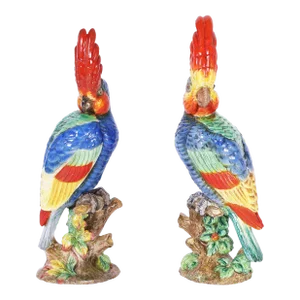 Pair of Vintage Porcelain Parrots by Ugo Zaccagnini