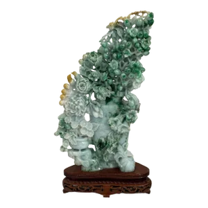 Large Chinoiserie Jadeite Jade Peonies Flowers 16" H