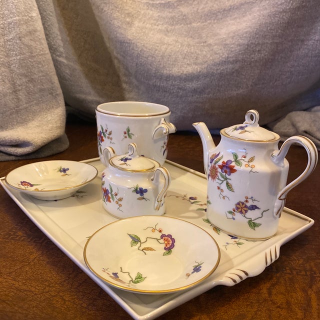 Italian Late 20th Century Richard Ginori Italy Floral Porcelain Tea Service Set With Tray, Sugar, Creamer & Saucers - Set of 6 For Sale - Image 3 of 12
