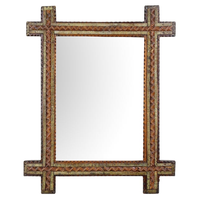 Tramp Art Wall Mirror, Austria, 1870s For Sale