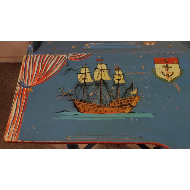 Blue & Brown Polychrome School Desk For Sale - Image 5 of 15