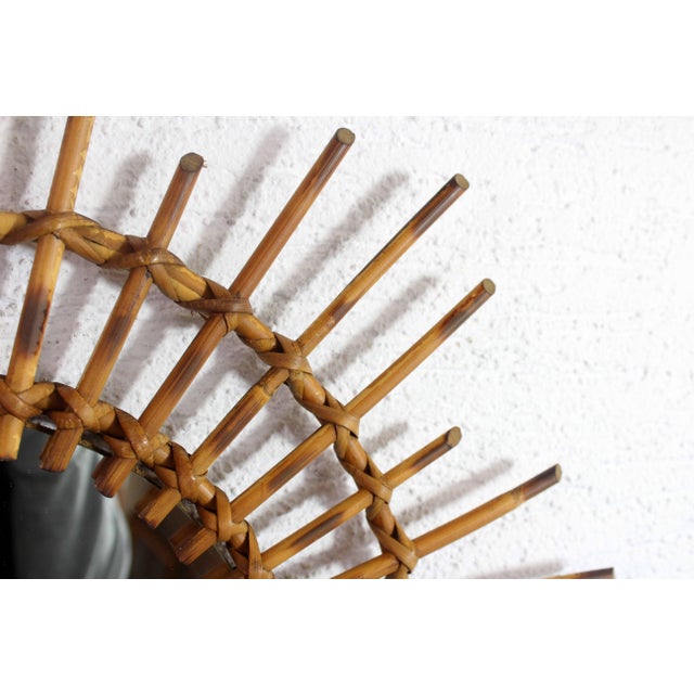 Brown Rattan Framed Sunburst Mirror, 1970s For Sale - Image 8 of 10