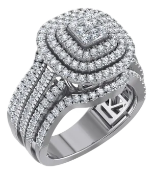 10K White Gold Round Diamond Square Shape Designer Womens Ring SZ 7 1-5/8 Cttw