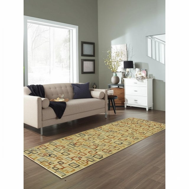 2020s 3x22 Sandstone Serenity Beige Abstract Geometric Handmade Ningxia Runner Rug For Sale - Image 5 of 7