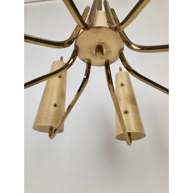 Gold Chandelier in Brass with Fiber Glass Shades by Rupert Nikoll, Austria, 1962 For Sale - Image 8 of 15