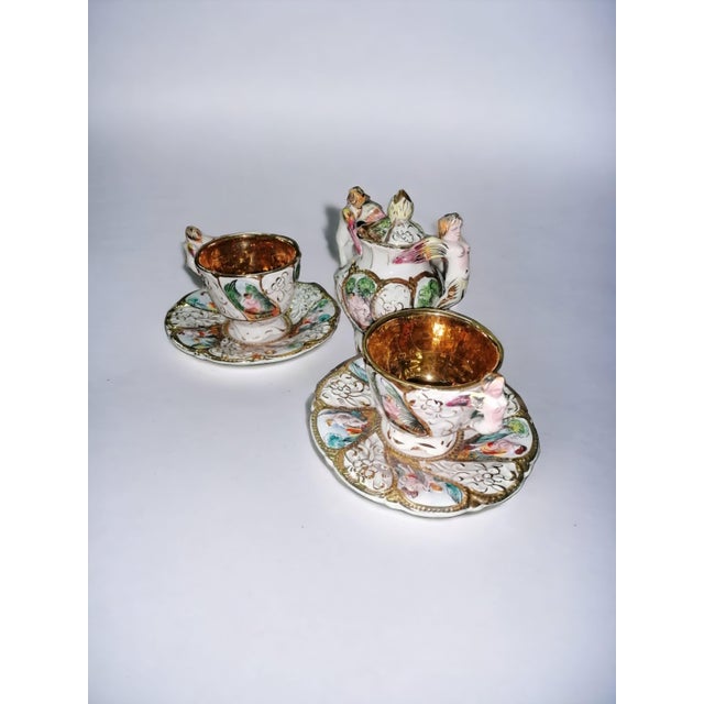 Tea and Coffee Service in Capodimonte Porcelain and Pure Gold, Set of 3 For Sale - Image 4 of 7
