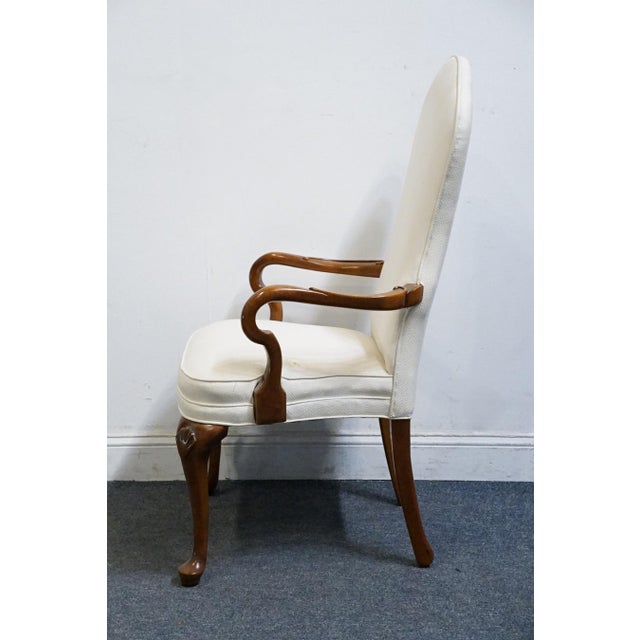 Late 20th Century High End Vintage Solid Cherry Traditional Georgian White Upholstered High Back Dining Arm Chair For Sale - Image 5 of 9
