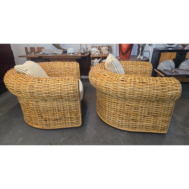 Contemporary Ralph Lauren Bamboo Woven Tub Chairs and Ottoman/Table- A Set For Sale - Image 3 of 10