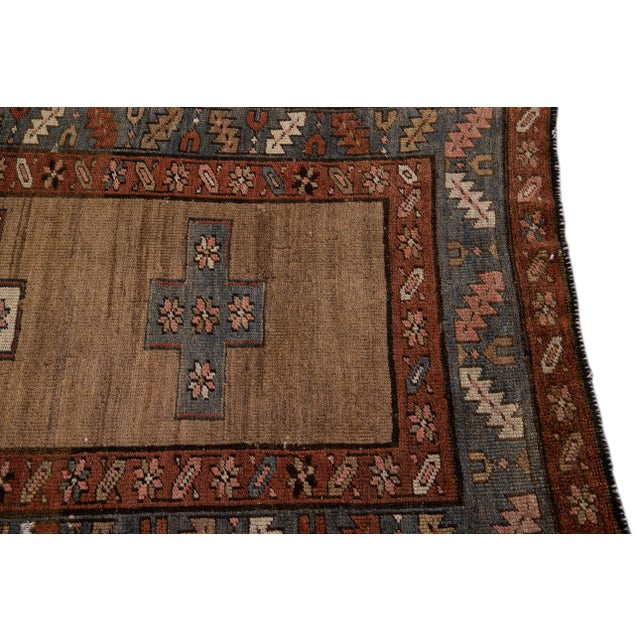 Textile Antique Serab Brown Handmade Distressed Wool Runner For Sale - Image 7 of 10