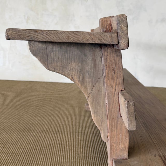 Early 20th Century Vintage Elm Wood School House Bench For Sale - Image 5 of 11