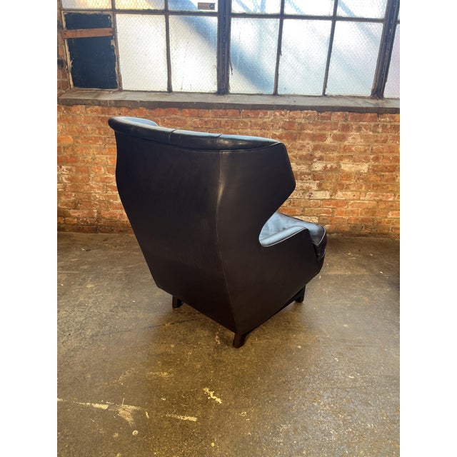 1950s Edward Wormley for Dunbar Janus Collection Wingback Lounge Chair & Ottoman in Black Leather For Sale - Image 13 of 15