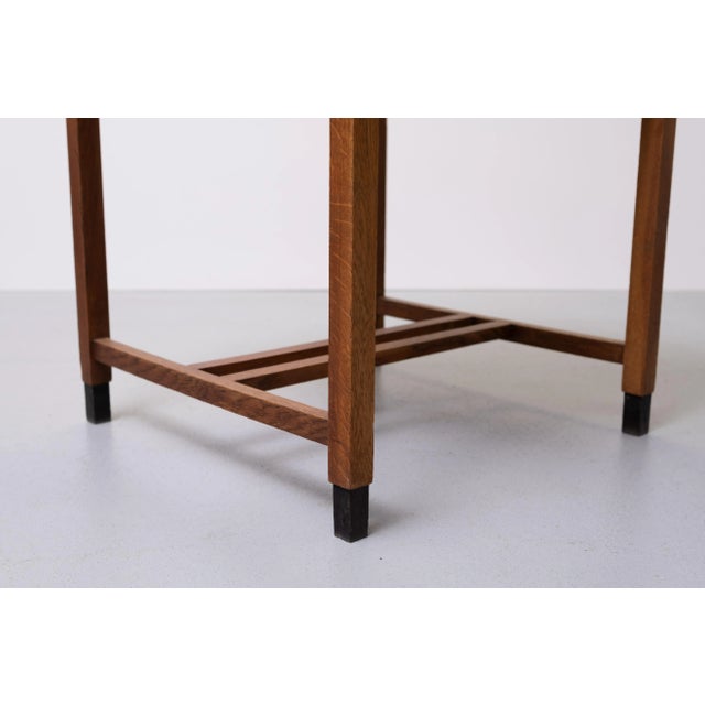 Very nice solid Oak side table or writing table or dining table Typical Amsterdam School style . Minimalist and sleek design.