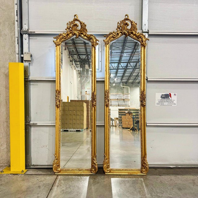 Gold French Style Gold Leaf Floor Mirror Set – 2 Mirrors, 6 Ft Tall Elegant Décor For Sale - Image 8 of 8